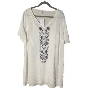 Lovefire White Floral Embroidered Look V-Neck Casual Dress 2X